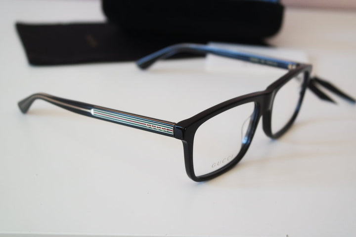 Gucci GG0384O Black Striped Leg Unisex Eyeglasses Frames