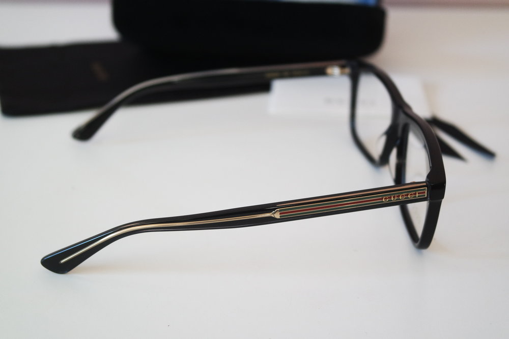 Gucci GG0384O Black Striped Leg Unisex Eyeglasses Frames
