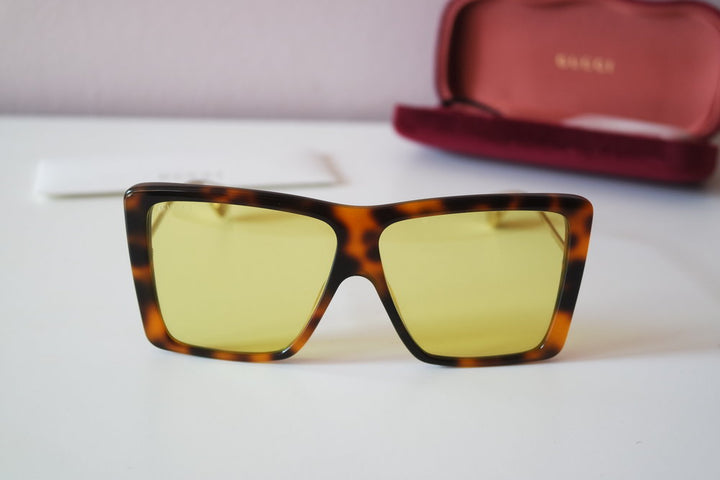 Gucci GG0434S Oversized Flat Top Sunglasses in Yellow Tint