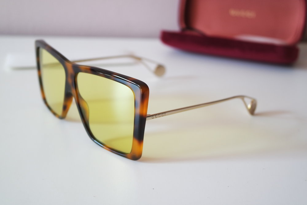 Gucci GG0434S Oversized Flat Top Sunglasses in Yellow Tint