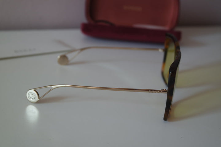 Gucci GG0434S Oversized Flat Top Sunglasses in Yellow Tint