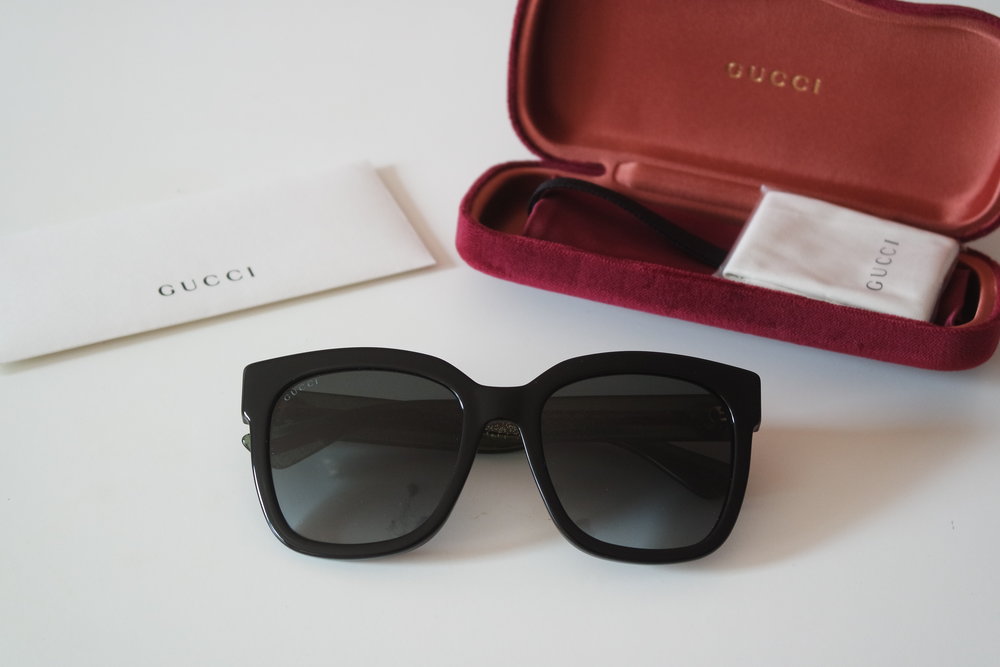 Gucci GG0034SN Square Glitter Striped Leg Sunglasses
