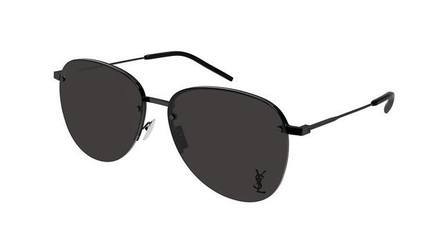 Saint Laurent Gafas de sol redondas con logo metálico en negro SL328/KM