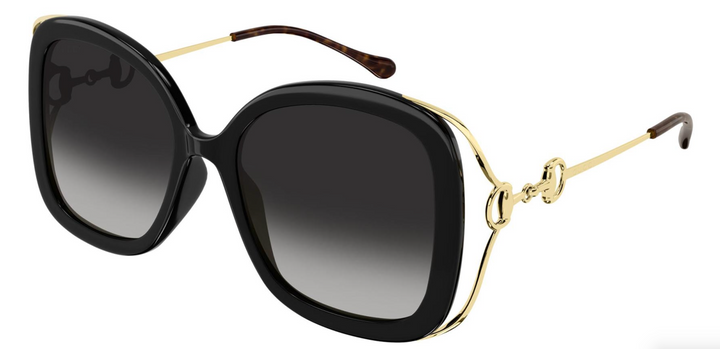 Gucci GG1021S Black Gold Square Horsebit Sunglasses