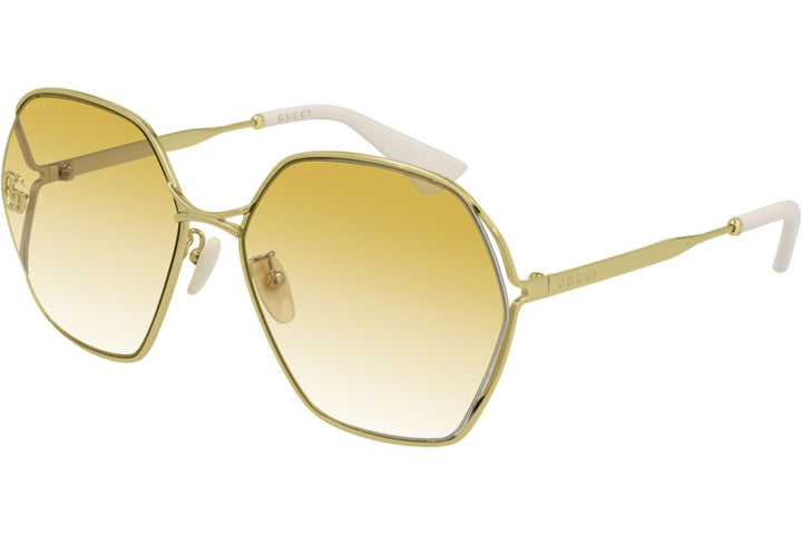 Gucci GG0818SA Rounded Metal Cutout Sunglasses in Yellow Lens