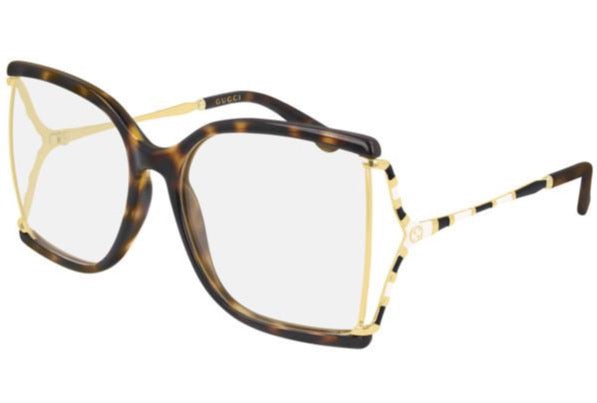 Gucci GG0592O Havana Brown Gold Oversized Square Cutout Eyeglasses Frames