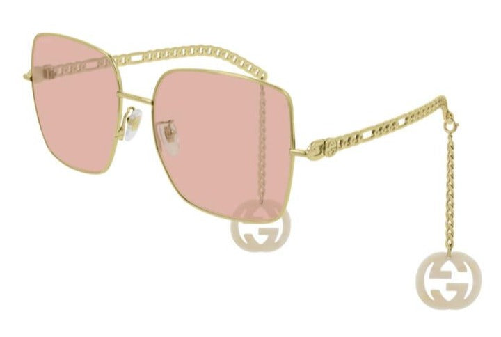 Gucci GG0724S Pendientes De Cadena Cuadrados Gafas De Sol De Gran Tamaño Lente Rosa 