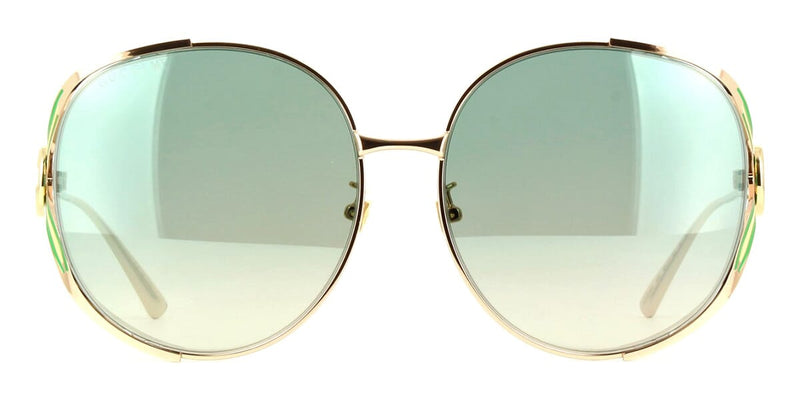 Gucci GG0225S Oversized Cutout Metal Sunglasses in Green