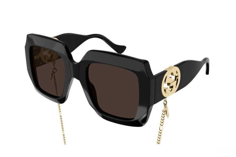 ✨?Chic Black Oversized Square Sunglasses w/ Gold Chain Detail | UV Protection✨ Square Sunglasses with Gold Chain Arms - Black main image 3