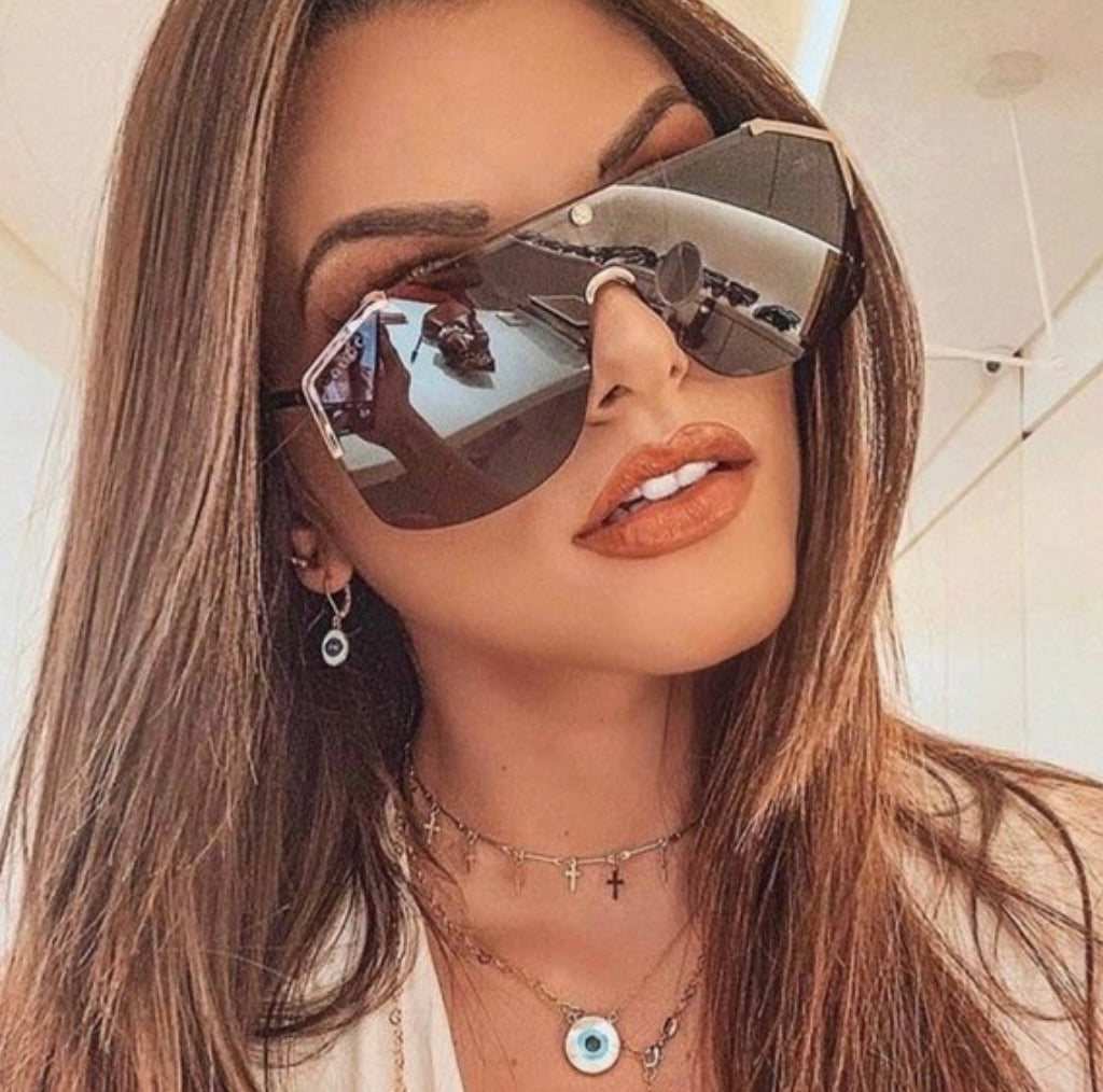 Gucci GG0291S Oversized Rimless Mirrored Sunglasses in Bronze