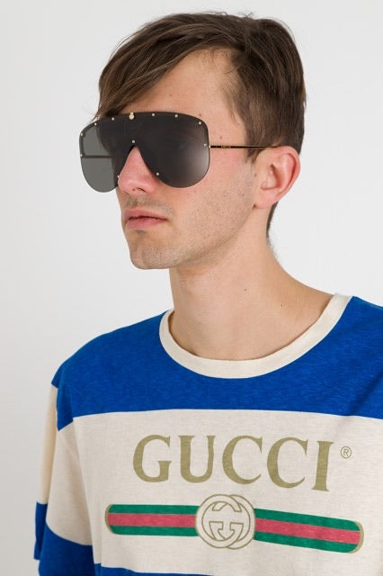 Gucci GG0667S Black Studded Shield Sunglasses