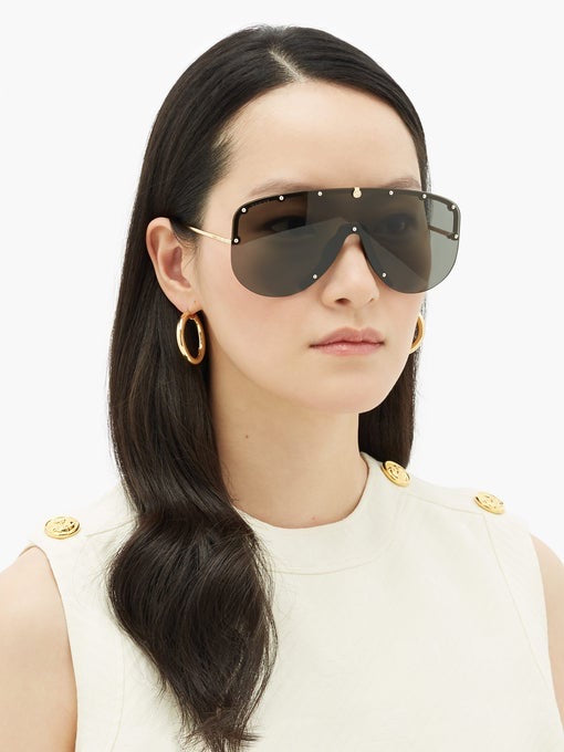 Gucci GG0667S Black Studded Shield Sunglasses