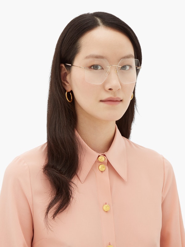 Gucci GG0683O Oversized Hexagon Rimless Eyeglasses Frames