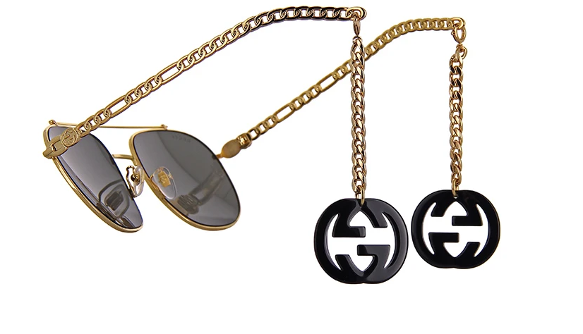 Gucci GG0727S Pendientes De Cadena Gafas De Sol De Gran Tamaño Lente Gris
