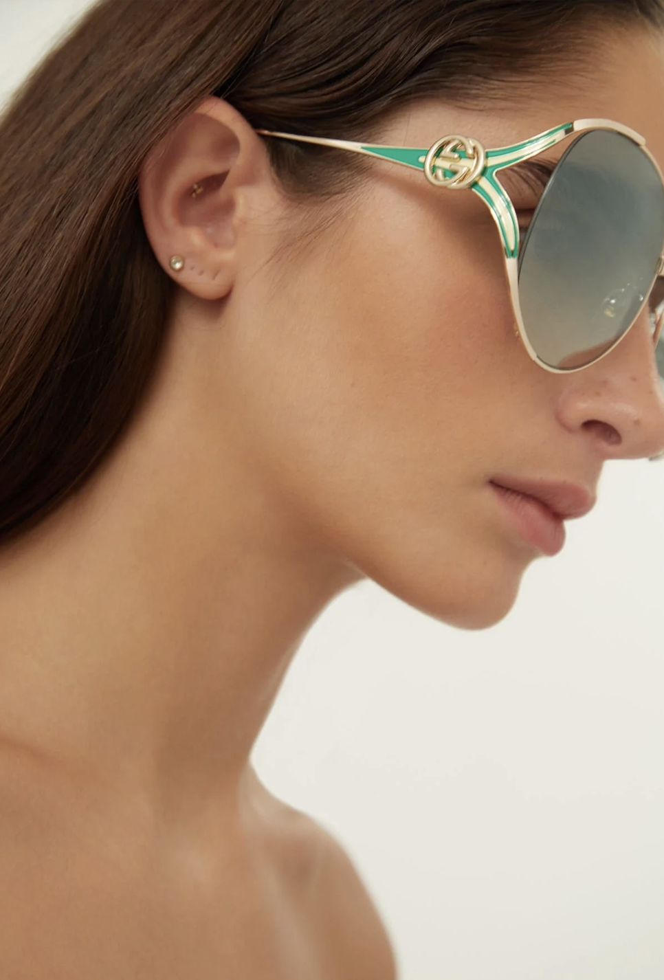 Gucci GG0225S Oversized Cutout Metal Sunglasses in Green