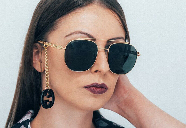 Gucci GG0727S Pendientes De Cadena Gafas De Sol De Gran Tamaño Lente Gris