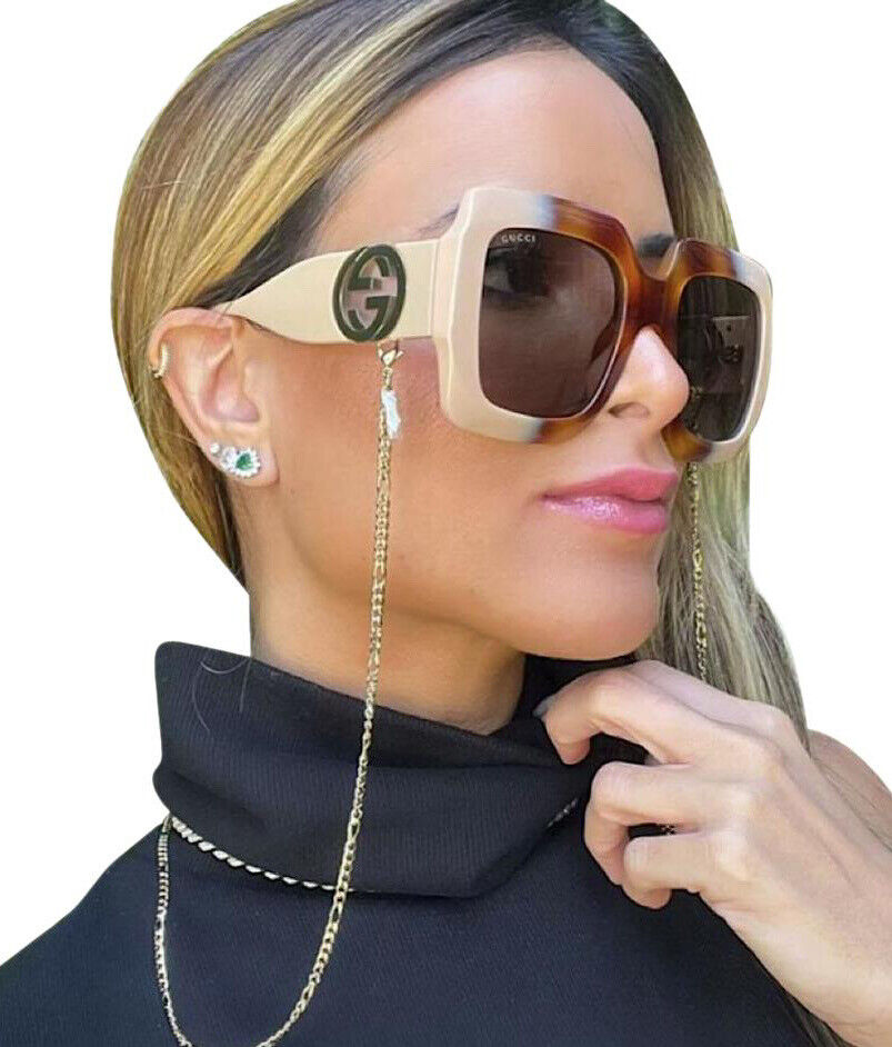 GG1022S Chain Necklace Oversized Brown Square Sunglasses – Designer