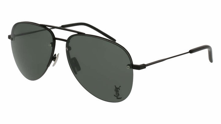 Saint Laurent Classic 11M Metal Logo Aviator Sunglasses in Black