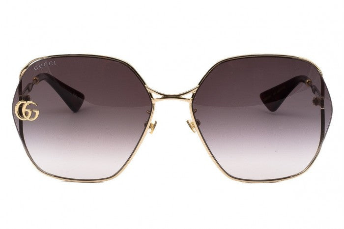 Gucci GG0818SA Rounded Metal Cutout Sunglasses in Grey Lens